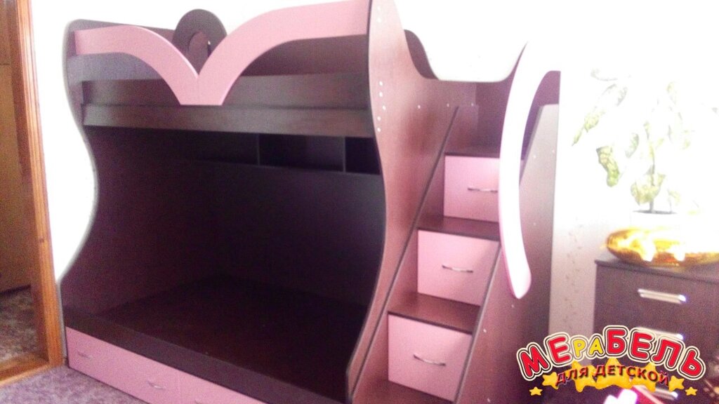 Ліжко дитяче двоярусне зі сходами-комодом і полицями АЛ20-3 Merabel від компанії Мерабель - фото 1