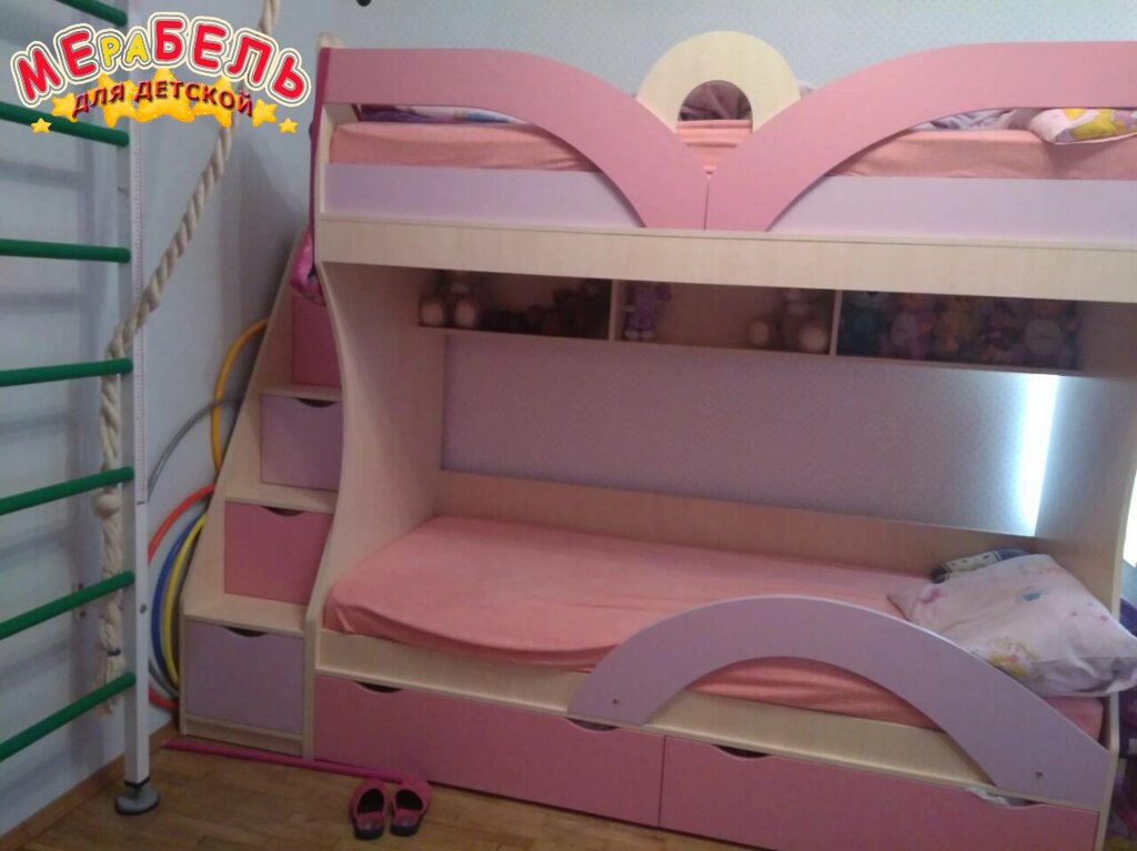 Ліжко дитяче двоярусне зі сходами-комодом і полицями АЛ20 Merabel від компанії Мерабель - фото 1