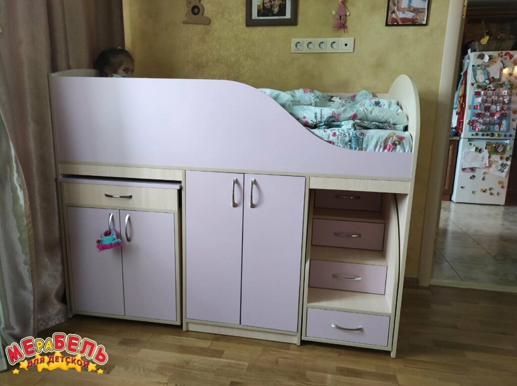 Ліжко дитяче з висувним столом, шафою і висувною драбиною-комодом ДЛ1-7 Merabel від компанії Мерабель - фото 1