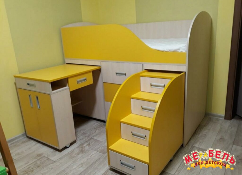 Ліжко дитяче з висувним столом, ящиками і висувною драбиною-комодом ДЛ1-3 Merabel від компанії Мерабель - фото 1