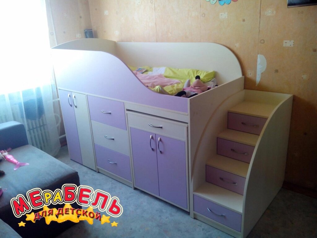Ліжко дитяче з висувним столом, ящиками, тумбою і сходами-комодом ДЛ7 Merabel від компанії Мерабель - фото 1