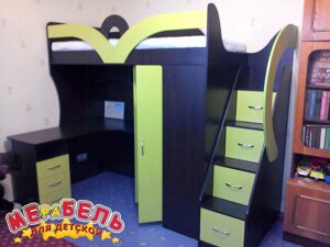 Дитяче ліжко-горище з робочою зоною, кутовою шафою і сходами-комодом КЛ22 Merabel
