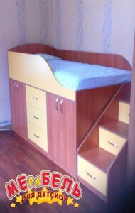 Дитяче ліжко з шафами, ящиками і сходами-комодом ДЛ4 Merabel