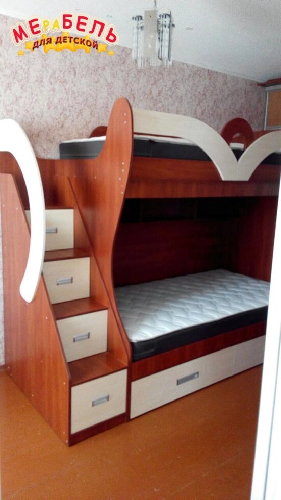 Ліжко дитяче двоярусне зі сходами-комодом і полицями АЛ20-4 Merabel - порівняння