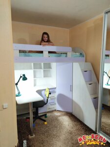 Дитяче ліжко-горище з робочою зоною, кутовою шафою, тумбою і сходами-комодом КЛ21-10 ЕКО Merabel