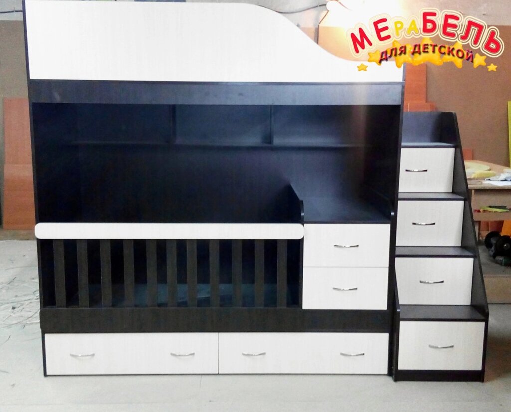 Дитяче двоярусне ліжко-трансформер з ящиками, пеленальним комодом і сходами-комодом АЛ15 Merabel - гарантія
