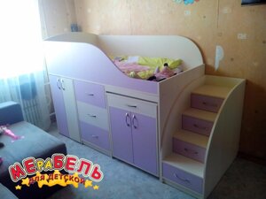 Ліжко дитяче з висувним столом, ящиками, тумбою і сходами-комодом ДЛ7 Merabel