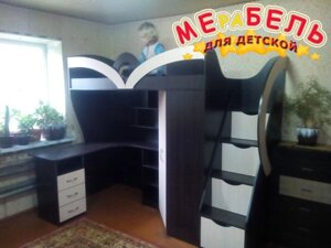 Дитяче ліжко-горище з робочою зоною, кутовою шафою і сходами-комодом КЛ10 Merabel в Харківській області от компании Мерабель