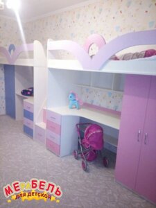 Дитяче ліжко-горище з робочою зоною, шафою і сходами-комодом КЛ5-4 Merabel