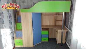 Дитяче ліжко-горище з робочою зоною, кутовою шафою і сходами-комодом КЛ17 Merabel