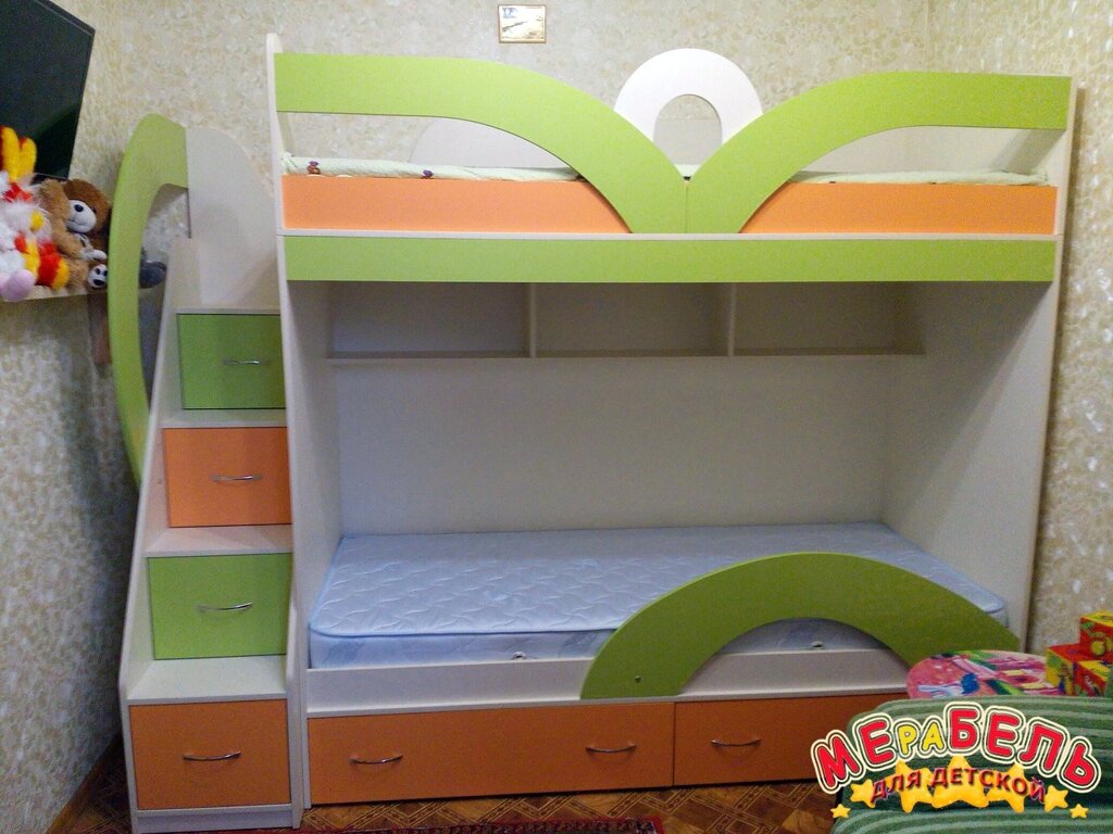 Ліжко дитяче двоярусне зі сходами-комодом і полицями АЛ20-2 Merabel - Україна