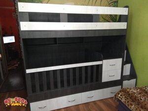 Дитяче двоярусне ліжко-трансформер з ящиками, пеленальним комодом і сходами-комодом АЛ15-3 ЕКО Merabel