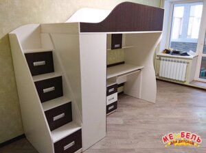 Дитяче ліжко-горище з мобільним столом, кутовою шафою і сходами-комодом КЛ4-9 Merabel