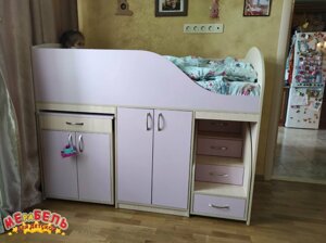 Ліжко дитяче з висувним столом, шафою і висувною драбиною-комодом ДЛ1-7 Merabel