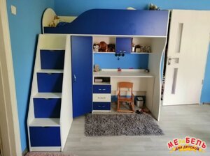 Дитяче ліжко-горище з мобільним столом, кутовою шафою і сходами-комодом КЛ4-7 Merabel