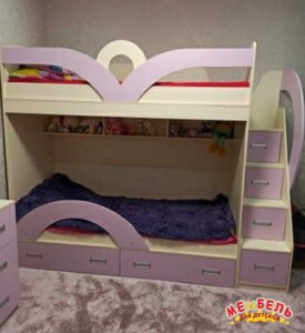 Ліжко дитяче двоярусне зі сходами-комодом і полицями АЛ20-6 Merabel