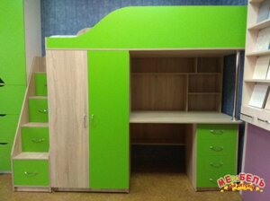 Дитяче ліжко-горище з робочою зоною, шафою і сходами-комодом КЛ7 Merabel
