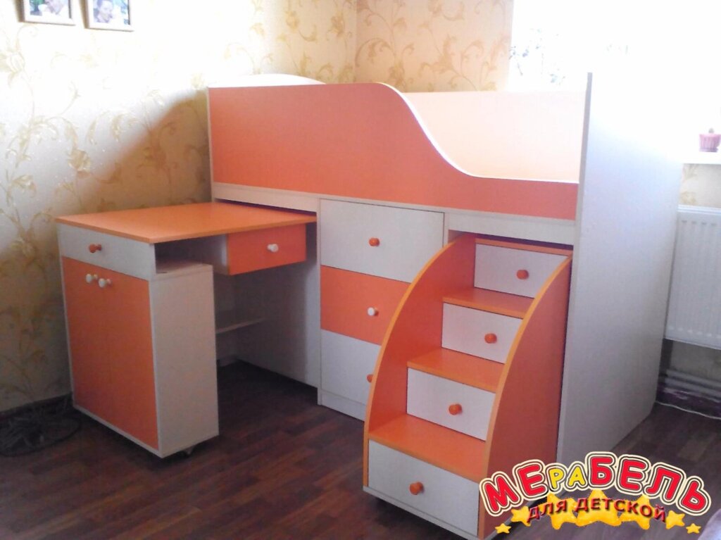 Ліжко дитяче з висувним столом, ящиками і висувною драбиною-комодом ДЛ1 Merabel - Україна