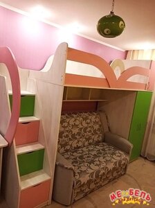 Дитяче ліжко-горище з мобільним столом, шафою і сходами-комодом КЛ41 Merabel