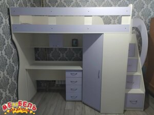 Дитяче ліжко-горище з мобільним столом, кутовою шафою і сходами-комодом КЛ4-3 Merabel