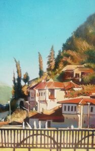 Картина городской пейзаж маслом "Старый город Берат"