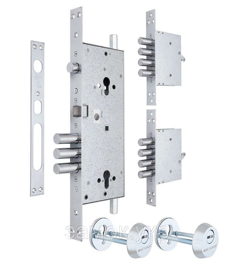 Замок врізний MUL-T-LOCK 3-WAY DIN+DIN 415G CR BRUSHED_NICKEL UNIV ВЅ63мм 2_protectors SP (Ізраїль) від компанії Замок.укр - фото 1