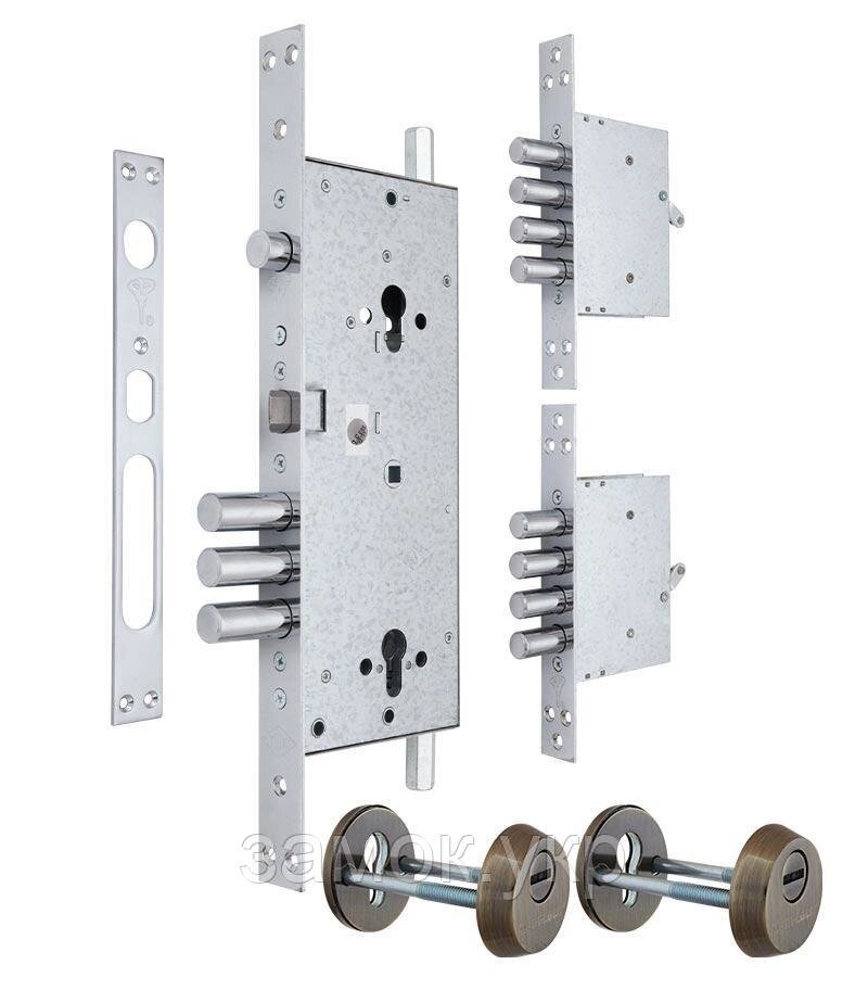 Замок врізний MUL-T-LOCK 3-WAY DIN+DIN 415G CR SATIN_NICKEL UNIV ВЅ63мм 2_protectors SP (Ізраїль) від компанії Замок.укр - фото 1