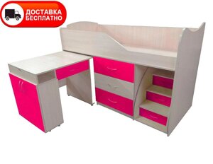 Ліжко-кімната Bed Room-5 малинова (рожева), висувна драбина-комод, висувний стіл, вибір кольору фасадів