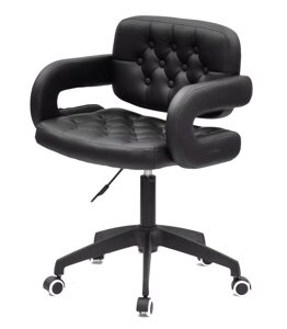 Крісло з підлокітниками на чорній хрестовині з колесами Gor BK-Modern Office шкірозамінник чорний