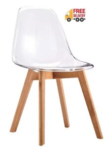 Стілець із пластиковим сидінням Лоренцо на букових ногах, у скандинавському стилі Прозорий