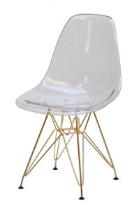 Стілець Nik GD-ML прозорий акрил на золотих металевих ніжках, Eames DSR Chair transparent
