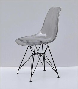 Стілець Nik BK-ML Carbon димчастий прозорий акрил, чорні металеві ніжки, Eames DSR Chair transparent