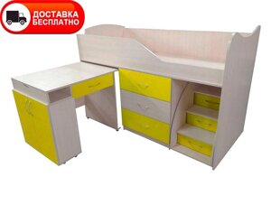 Ліжко-кімната Bed Room-5 жовте, висувна драбина-комод, висувний стіл, вибір кольору фасадів