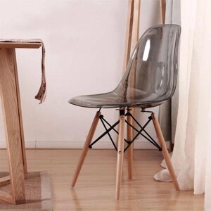 Стілець Nik Carbon прозорий димчастий акрил, дерев'яні букові ніжки, Eames DSW Chair transparent