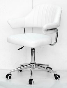 Крісло з підлокітниками Jeff Modern Office білий шкірзам, на хромованій хрестовині з колесами