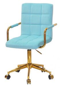Кресло Augusto Arm GD-Modern Office з підлокітниками, блакитний В-1019 велюр на золотій хрестовині з колесами