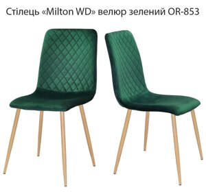 Обідній стілець Milton WD металеві ніжки термопринт під дерево, м'яка оббивка велюр зелений OR-853