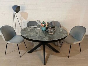 Круглий розкладний стіл Kimberley (Кімберлей) сіро-блакитна кераміка 130/170х130х76 см