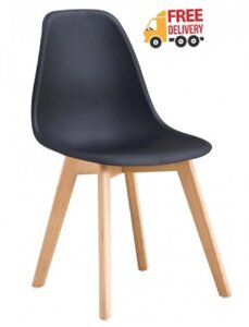 Стілець із пластиковим сидінням Лоренцо на букових ногах, у скандинавському стилі Чорний