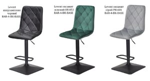 Барний стілець Levent Bar 4-BK-Base, чорна квадратна опора, регулювання висоти сидіння, м'яка оббивка велюр зелений