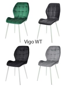 Стілець кухонний м'який Vigo WT (Виго) на металевих білих ногах шкірозамінник чорний