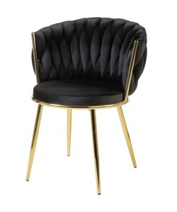 Гламурний стілець Mila GD на золотих металевих ніжках, м'яка оббивка велюр чорний UC-904