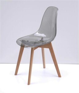 Стілець Nik D Carbon акрил димчастий прозорий, дерев'яні букові ніжки, Eames Chair transparent