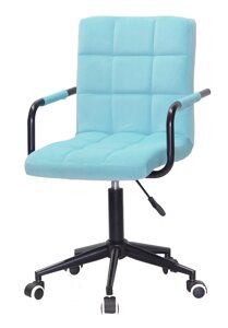 Кресло Augusto Arm BK-Modern Office з підлокітниками, блакитний В-1019 велюр на чорній хрестовині з колесами