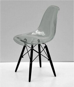 Стілець Nik-BK Carbon димчастий прозорий акрил, чорні дерев'яні ніжки, Eames DSW Chair transparent