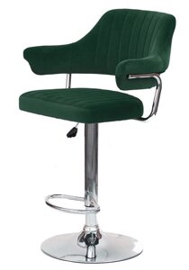 Стілець барний з підлокітниками Jeff Bar CH-Base зелений велюр, на хромованій нозі з регулюванням висоти