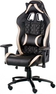 Геймерське крісло ExtremeRacе black-cream без підніжки, поперековим валиком, підголівником