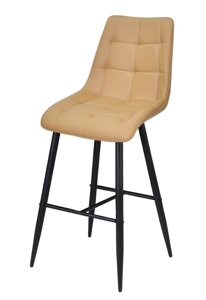 Барний стілець з м'якою оббивкою на чорних металевих ніжках Alabama Bar 75-BK шкірзам бежевий 705