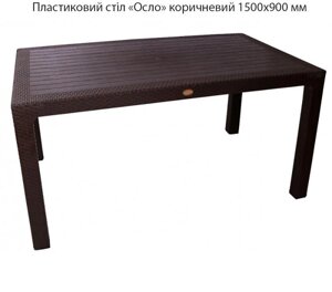 Стіл пластиковий прямокутний імітація ротанга Ослі 150х90 см для тераси, кафе, ресторану колір коричневий