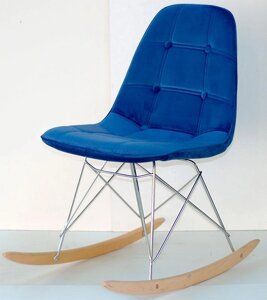 Крісло гойдалка Alex Rack велюр синій В-1, Charles Eames Rocker Shell
